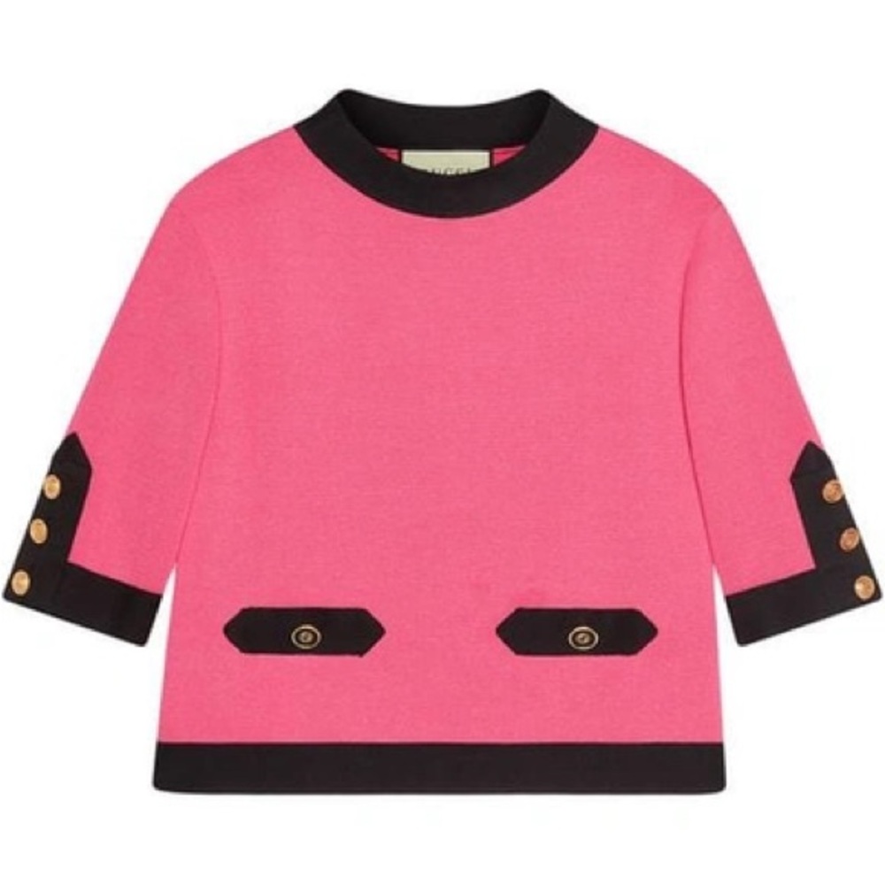 Gucci 2022 hot pink knit short sleeve top